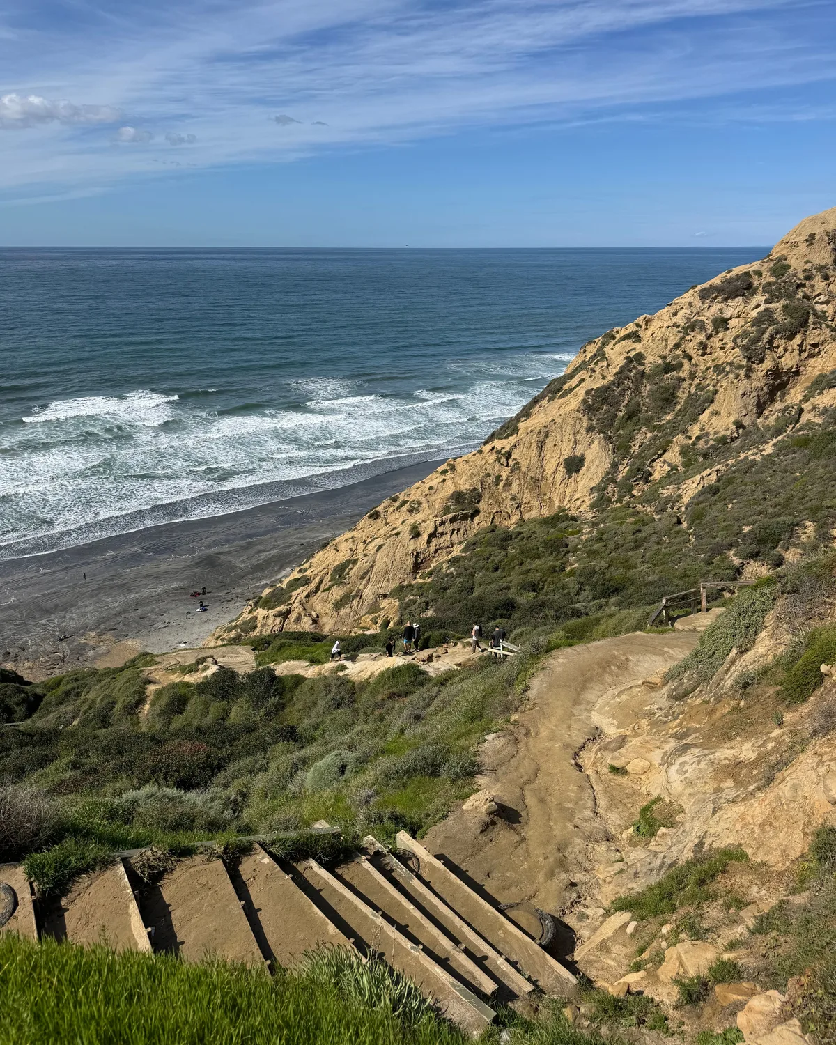 A coastal trail above cliffs and surf at Torrey Pines